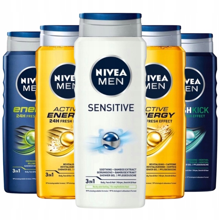 Nivea Men Żel pod Prysznic Męski 3w1 Mix Zapachów dla Mężczyzn 5x500ml