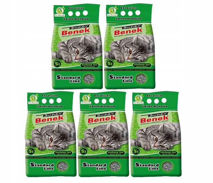 SUPER BENEK STANDARD LINE BENTONITOWY ŻWIREK DLA KOTA ZIELONY LAS 25L Litr