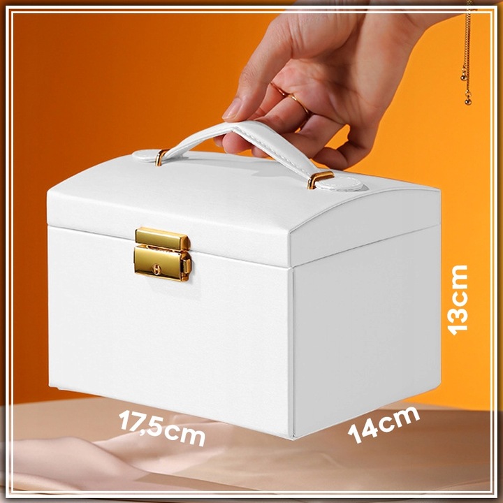 SZKATUŁKA KUFEREK NA BIŻUTERIĘ POJEMNY ELEGANCKI PUDEŁKO Z LUSTERKIEM BIAŁE