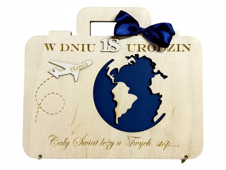 Drewniana Kartka urodzinowa Prezent GRAWER personalizowana walizka