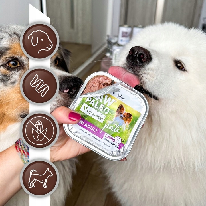 Mokra karma dla psów dorosłych małych ras jagnięcina Raw Paleo Pate 12x150g