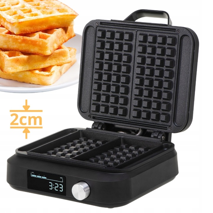 GOFROWNICA 2200W na 2 gofry XXL Timer Głębokie płyty Regulacja