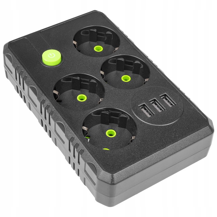 Przedłużacz listwa zasilająca 2m 4 GNIAZDA UZIEMIENIE 3x USB CZARNY