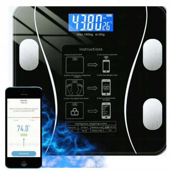 WAGA ŁAZIENKOWA SMART SLIM + APLIKACJA + GRATIS | 180KG ELEKTRONICZNA