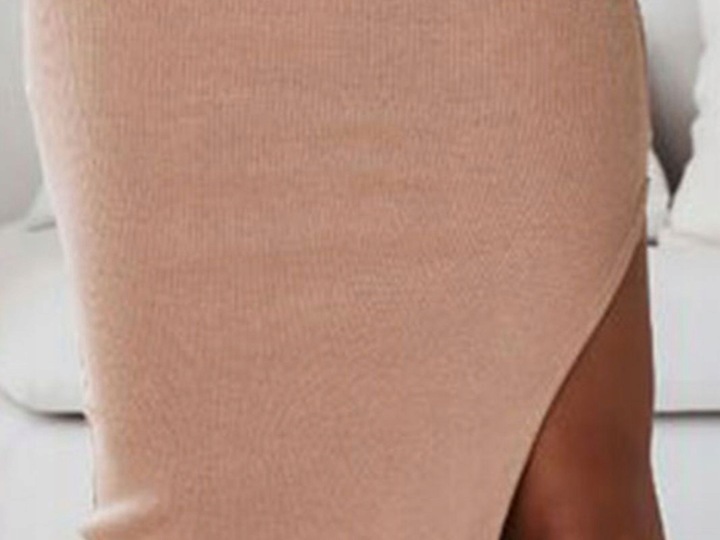 Spódnica ołówkowa prążkowana z rozcięciem dopasowana prążek modna L/XL