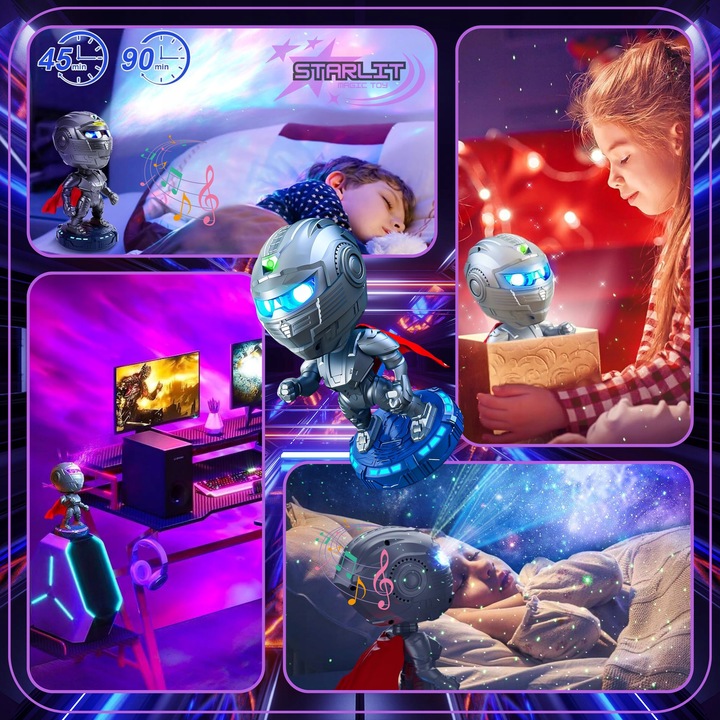 Projektor Gwiazd z Głośnikiem Bluetooth Lampka + 8 Dźwięków Relaksuje 4w1