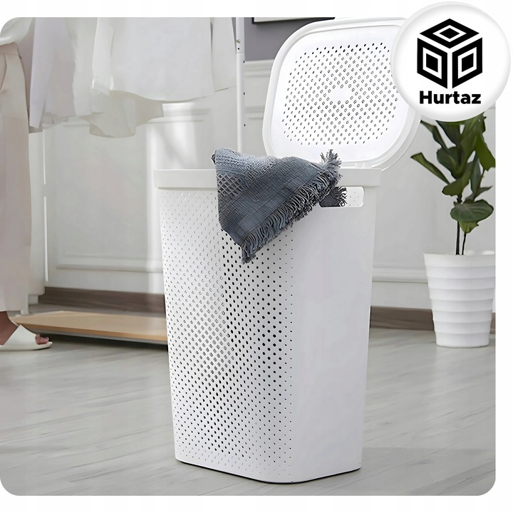 Kosz na Pranie Bieliznę Duży Kufer 60l Szary Pojemnik Plastikowy z