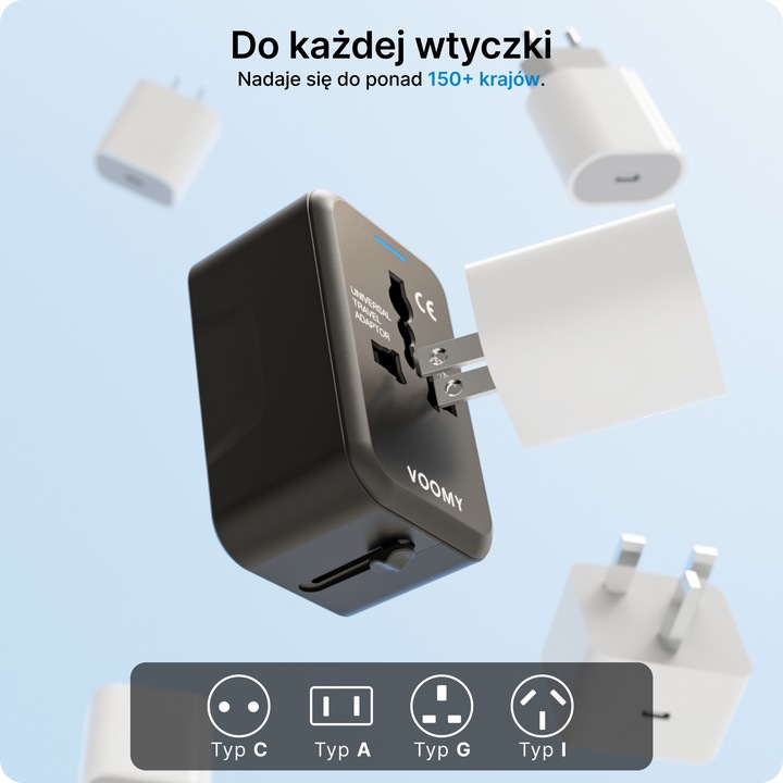 Przejsciowka adapter wtyczka angielska VOOMY, 1x USB-C & 1x USB-A, Czarna