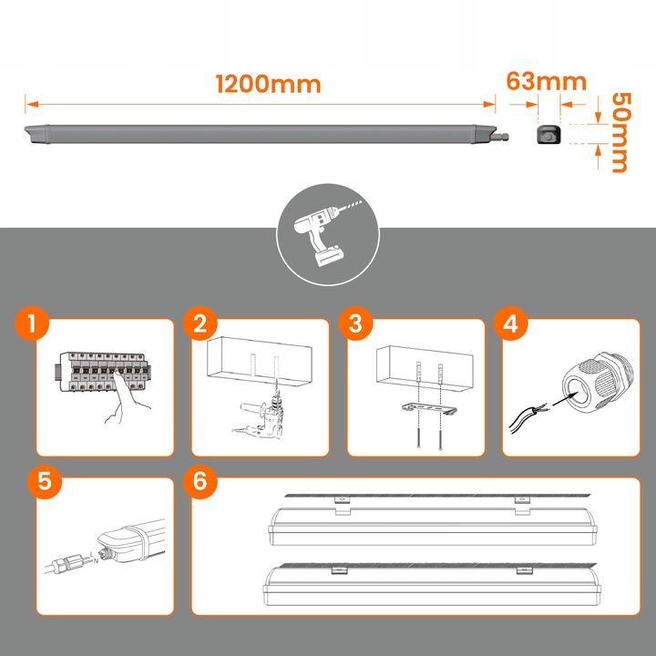 Lampa LED Oprawa Hermetyczna 120cm 40W 6400lm Do Garażu Warsztatu GW3L