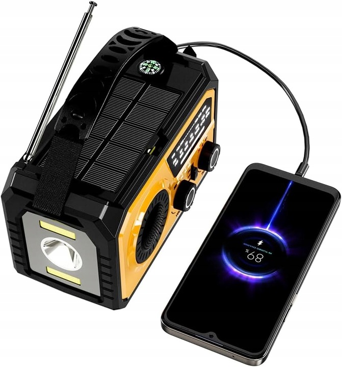 Radio Awaryjne Survivalowe na Korbę Solarne Powerbank 16000mAh Latarka