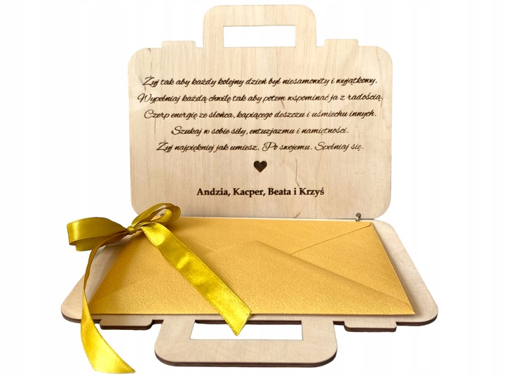 Prezent na urodziny DREWNIANA KARTKA GRAWER personalizowana walizka