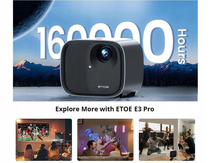 1080P PROJEKTOR LCD 600ANSI ETOE E3 PRO ANDROID TV 11.0 NETFLIX 3000:1
