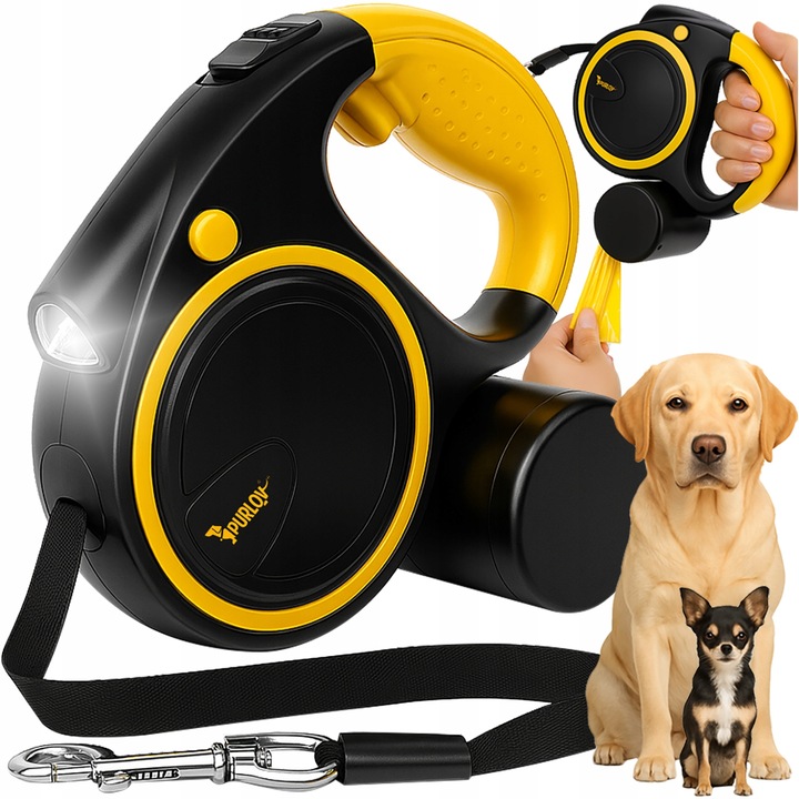 Smycz dla Psa Kota Automatyczna z Latarką Zwijana Pojemnik z Blokadą 5m