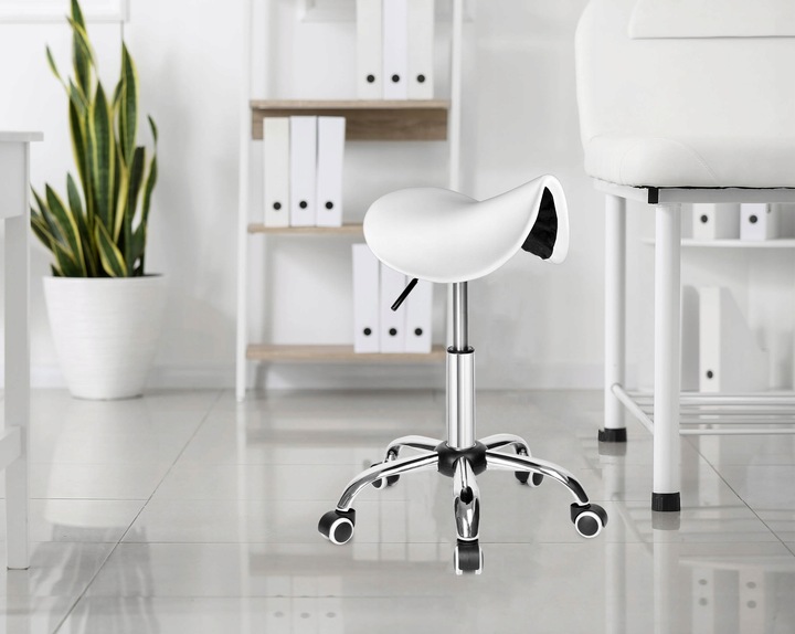 STOŁEK KOSMETYCZNY TABORET FRYZJERSKI NA KÓŁKACH REGULOWANY OBROTOWY