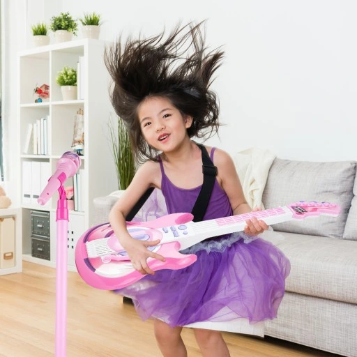 GITARA ELEKTRYCZNA ROCKOWA Z MIKROFONEM NA STATYWIE KARAOKE DLA DZIECI