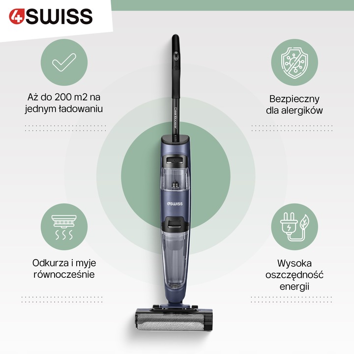 Odkurzacz Bezprzewodowy 4Swiss VC024 Filtr HEPA Pionowy Mopujący