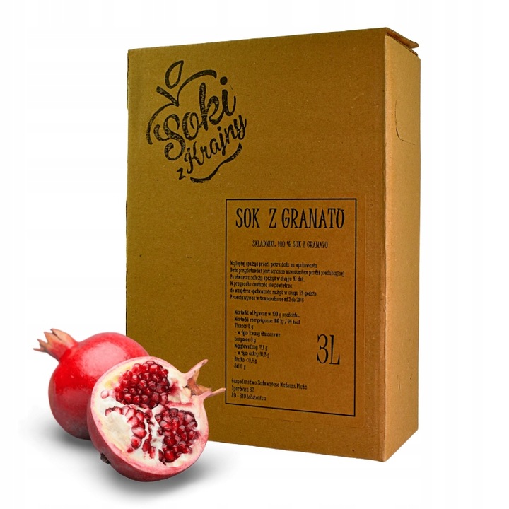 SOK Z GRANATU 100% 3L Tłoczony Z Granatów NATURALNY NFC Zdrowy BEZ CUKRU