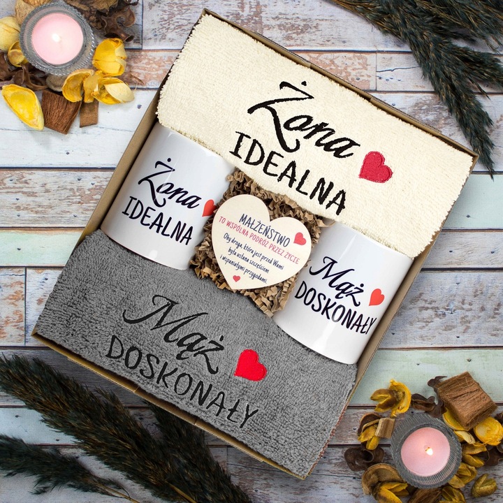 PREZENT NA ŚLUBU WESELE ROCZNICĘ RĘCZNIKI KUBKI DLA PARY PAR KUBEK