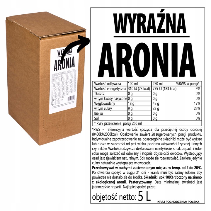 sok aronia 100% aroniowy NFC sok z aronii 5L EKO BIO do syropów do herbaty