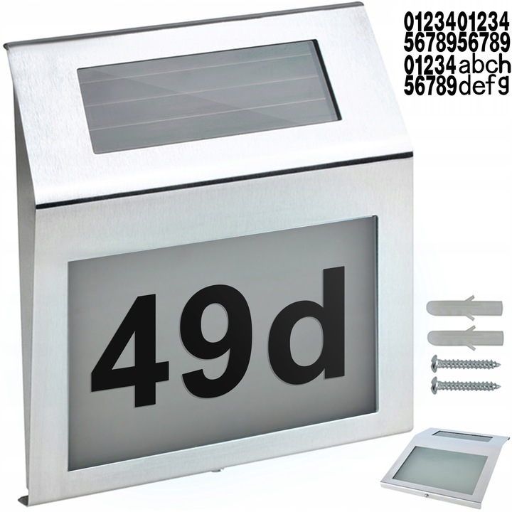 PODŚWIETLANY NUMER DOMU TABLICZKA LAMPA LED SOLARNA CZUJNIK STAL