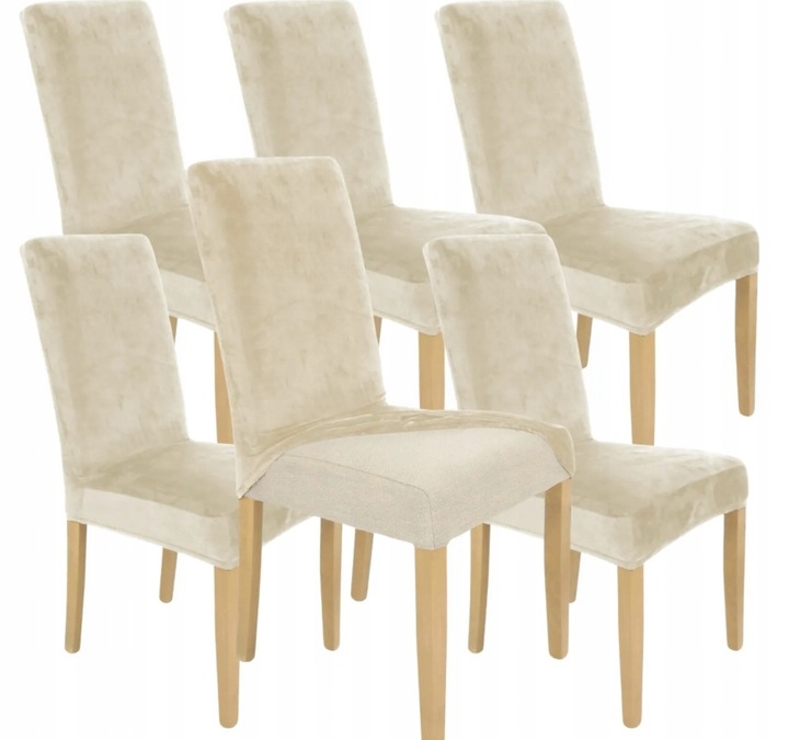 6 SZT POKROWIEC NA KRZESŁO Beż Kaszmirowy WELUR Elastyczny Gruby Pokrowce