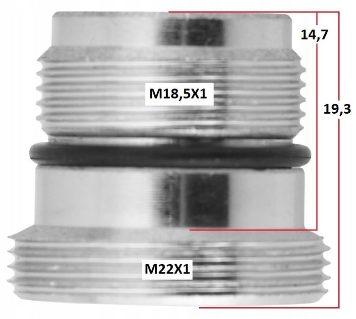 ADAPTER PRZEJŚCIÓWKA DO PERLATORA Z M18,5x1 NA M22x1 do ikea, kludi i
