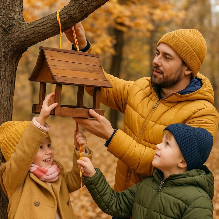 Karmnik dla ptaków + ziarno pokarm duży drewniany budka solidny XXL