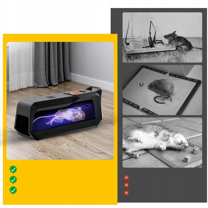 ELEKTRYCZNA PUŁAPKA ŁAPKA NA MYSZY PRĄDEM GRYZONIE Z ALARMEM DUŻA