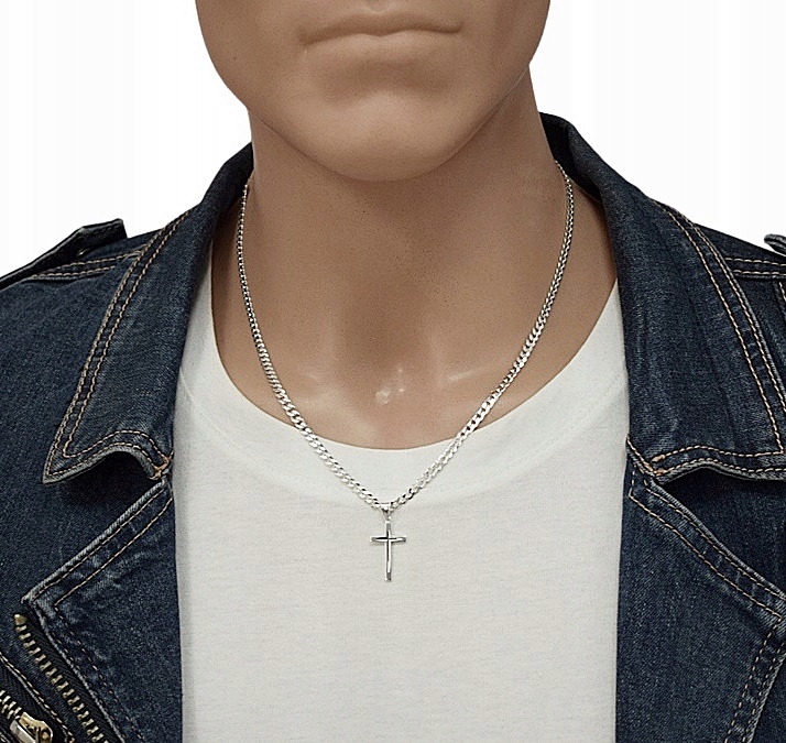 Łańcuszek Męski Srebrny Pancerka 3,80 mm z Krzyżykiem pr 925 Grawer Gratis