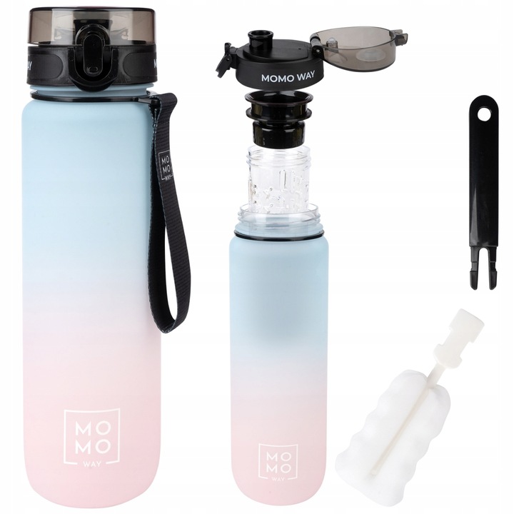 Duża BUTELKA na wodę MOMO WAY szczelny BIDON z miarką BPA free tritan 1l