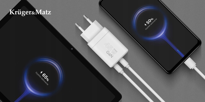 Szybka ładowarka sieciowa GAN 45W Power Delivery Quick Charge Kruger&Matz