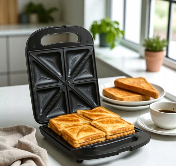 Czarny Toster Opiekacz Do Kanapek XXL 4 Kanapki 1400W Tosty Sandwich