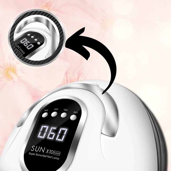 MOCNA LAMPA DO PAZNOKCI HYBRYD ŻELI UV LED SUN X10 MAX LCD Z RĄCZKĄ