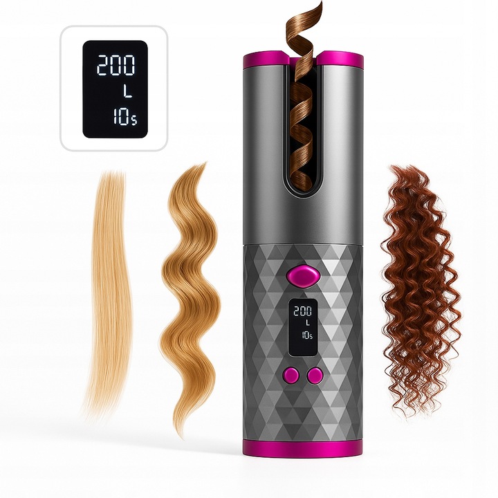 Bezprzewodowa lokówka automatyczna LCD fale loki obrotowa USB Do