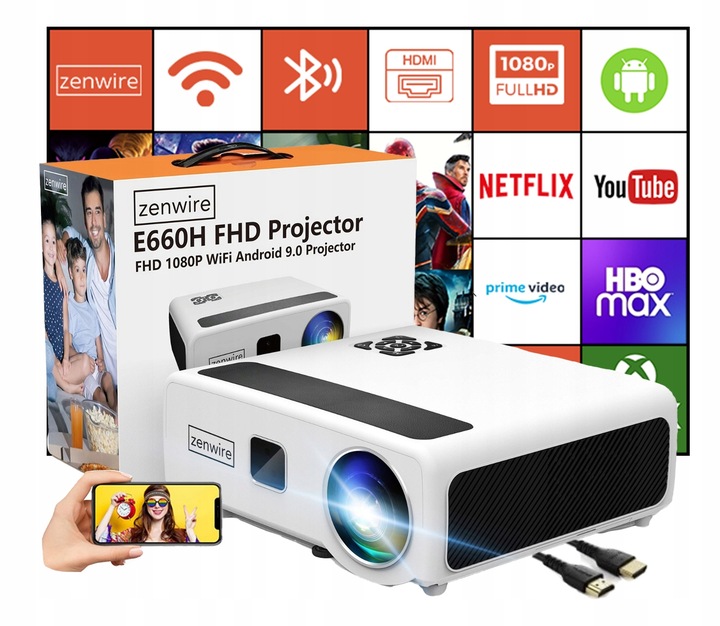 Projektor Rzutnik LED WiFi Android TV FULL HD 4K 24000lm 800 ansi Autofocus