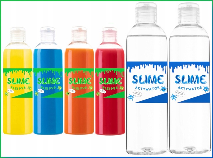 ZESTAW SLIME 4 x kolorowy KLEJ PVA AKTYWATOR GLUT NA PREZENT