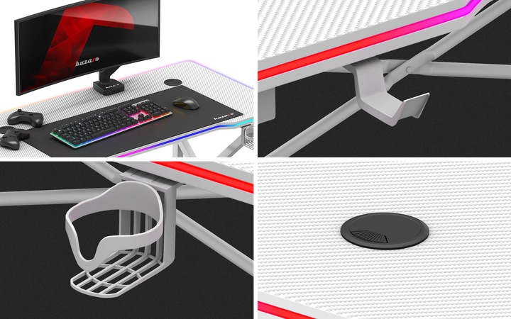 Biurko Gamingowe RGB Stolik Biurowy Gracza LED z Pilotem Carbon Huzaro