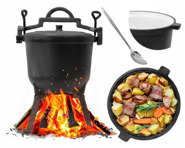 Kociołek ŻELIWNY emaliowany 10L Meyerhoff + GRATIS ŁYŻKA PRAŻONE