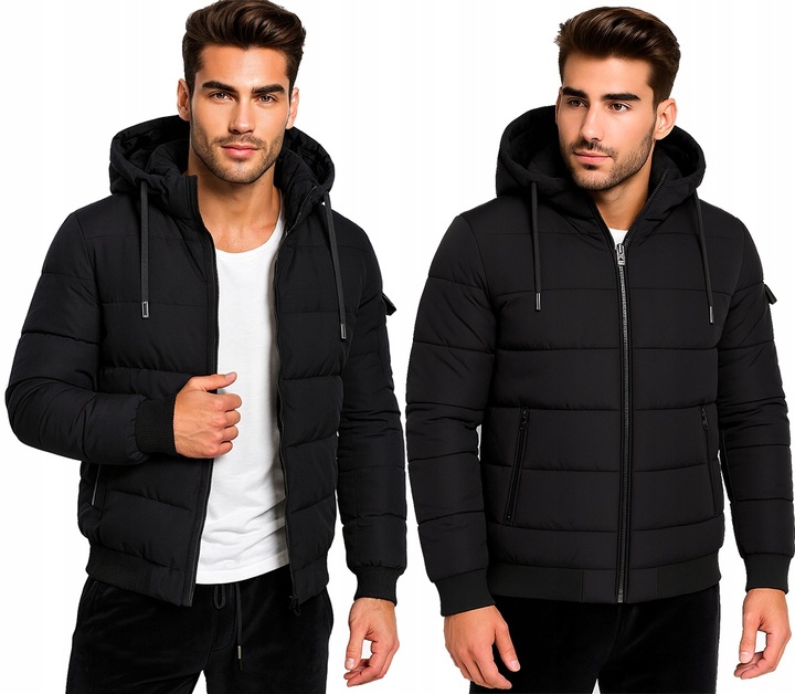 KURTKA MĘSKA Z KAPTUREM PUCHOWA OCIEPLANA ZIMOWA PIKOWANA CZARNA 4XL