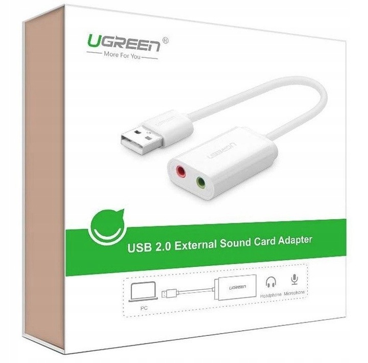 UGREEN Zewnętrzna Karta Dźwiękowa Adapter Hub USB Do 2x Minijack 3,5mm 15cm