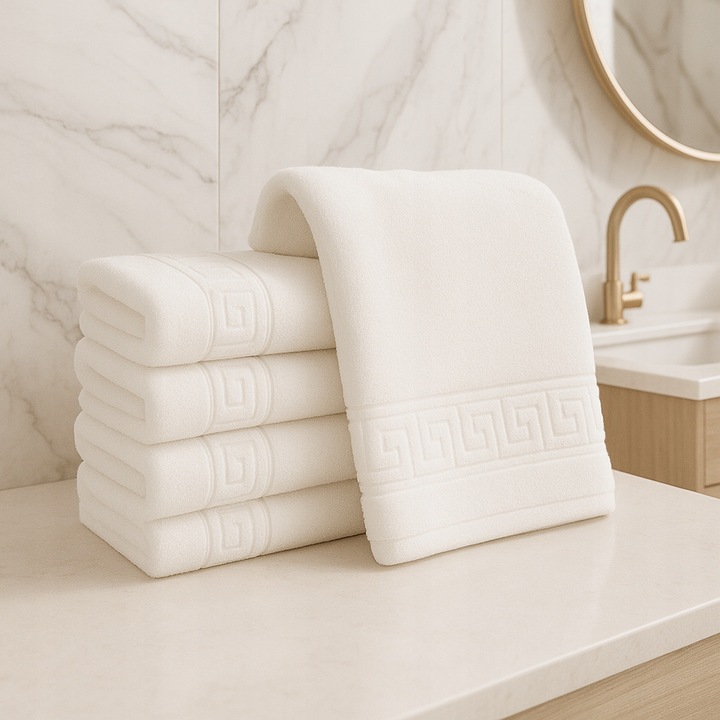 RĘCZNIK KĄPIELOWY BAWEŁNIANY FROTTE HOTELOWY WZÓR GRECKI BIAŁY 70x140