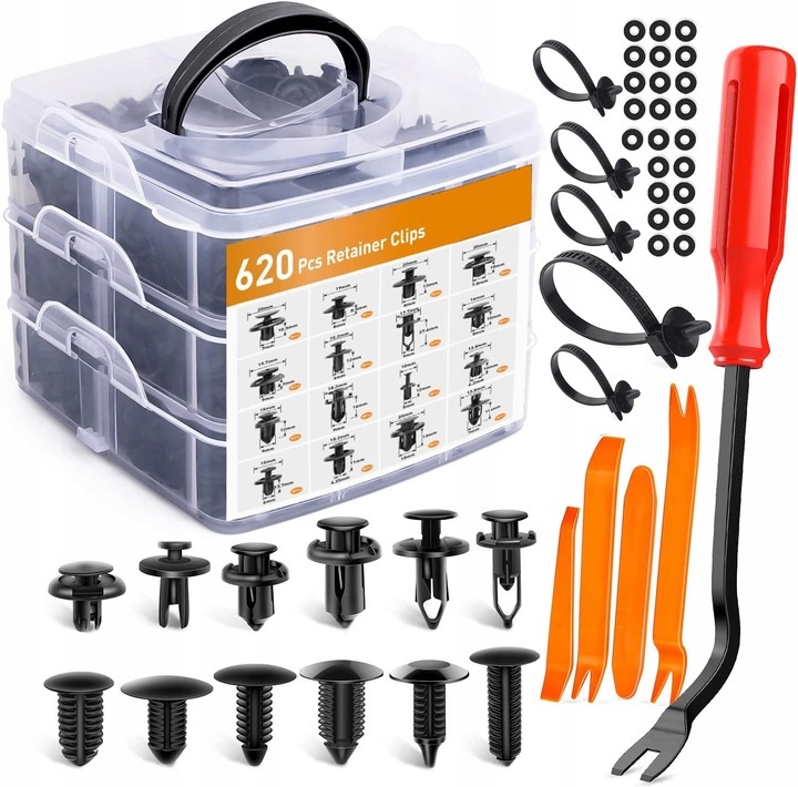 KLIPSY KOŁKI DO AUTA TAPICERKI ZESTAW 680 SPINEK SAMOCHODOWYCH ORGANIZER