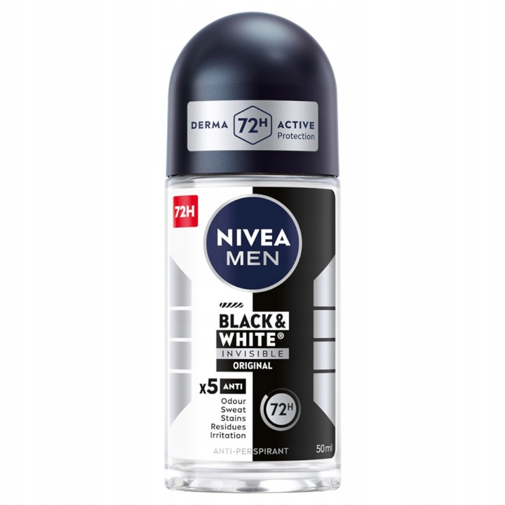4 x NIVEA MEN Black&White Invisible Original Antyperspirant Roll On, 50 ml