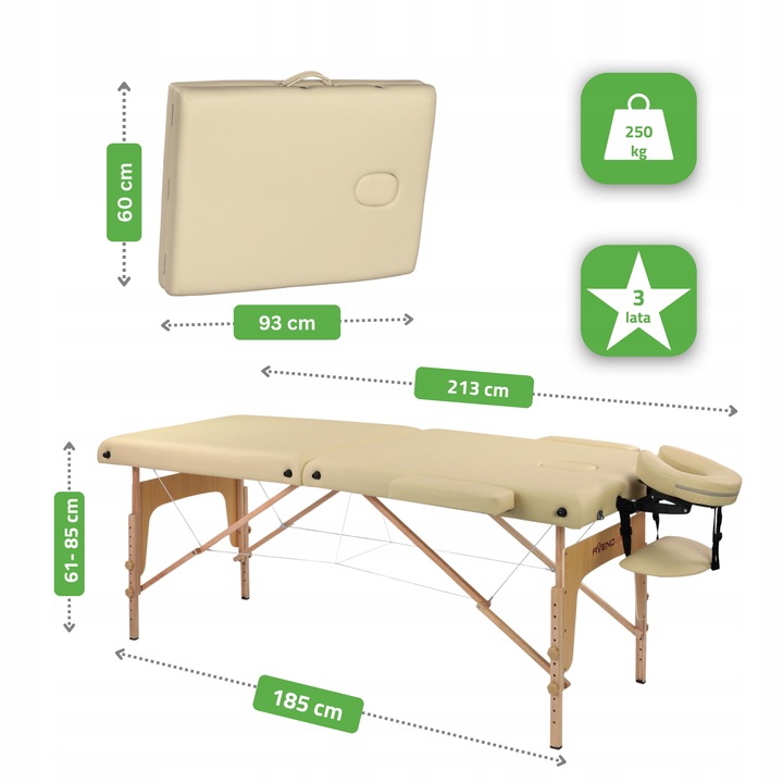 ŁÓŻKO STÓŁ DO MASAŻU SKŁADANY SOFIA LIGHT WYSOKI KOMFORT PIANKA 5CM