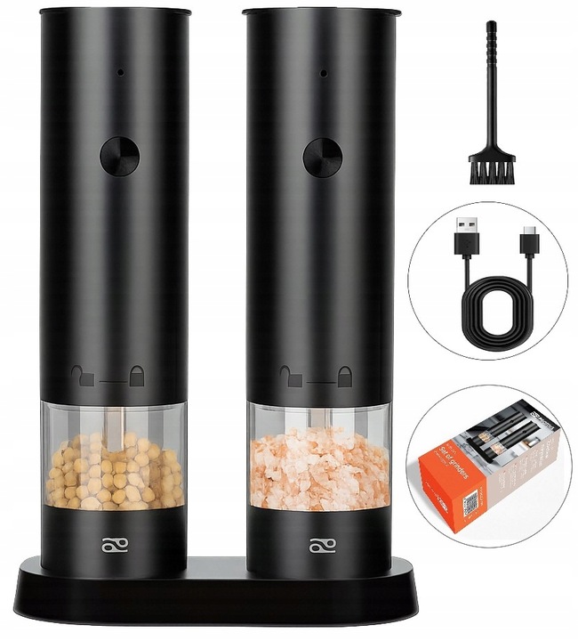 ELEKTRYCZNY MŁYNEK DO PIEPRZU SOLI PRZYPRAW AKUMULATOR USB-C ZESTAW 2