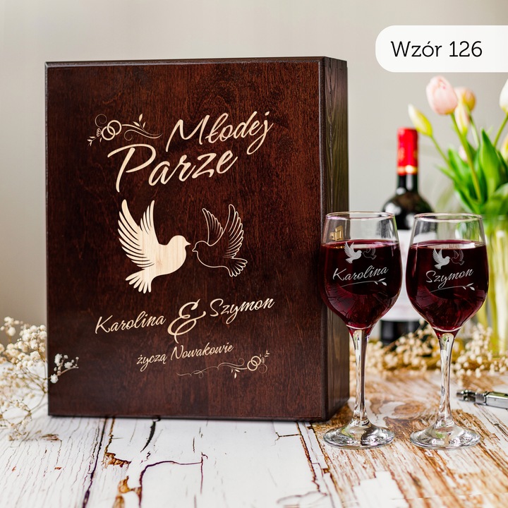 PREZENT NA ŚLUB SKRZYNKA NA WINO PREZENT ŚLUB DLA PARY MŁODEJ Z GRAWEREM