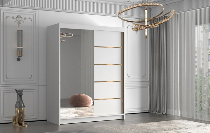 SZAFA PRZESUWNA FLAVIO III 150cm z lustrem GARDEROBA ZŁOTY uchwyt i