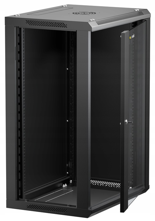 Szafa wisząca RACK 19" 18U, 450mm, Netrack F-Line, czarna, drzwi szklane