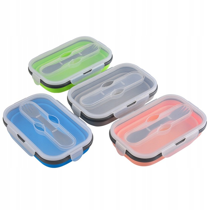 SKŁADANY SILIKONOWY LUNCH BOX 800ML DO SZKOŁY POJEMNIK NA ŻYWNOŚĆ