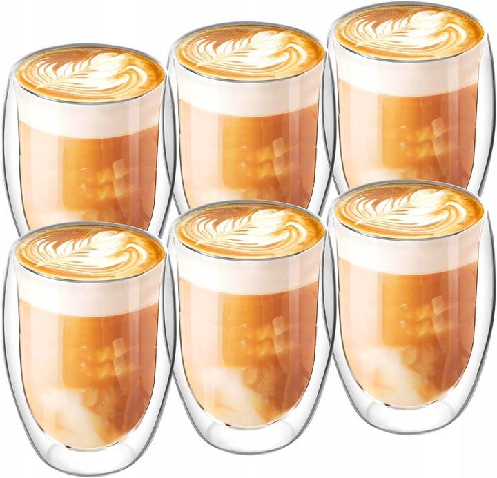 6x SZKLANKI TERMICZNE DO KAWY LATTE DRINKÓW 350ml ATESTOWANE